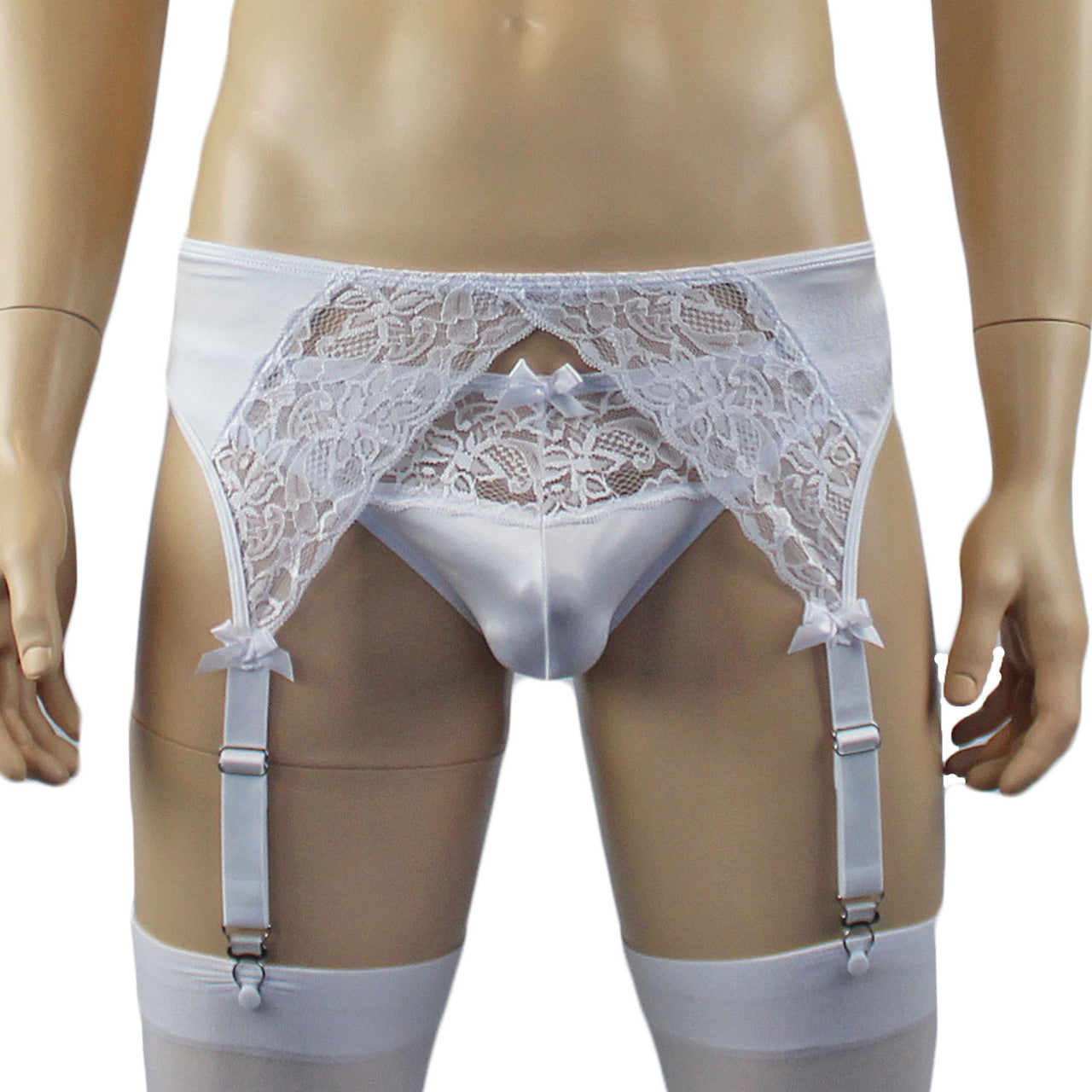 Male Romance Stretch Spandex G string Thong & Garterbelt (white plus other colours)