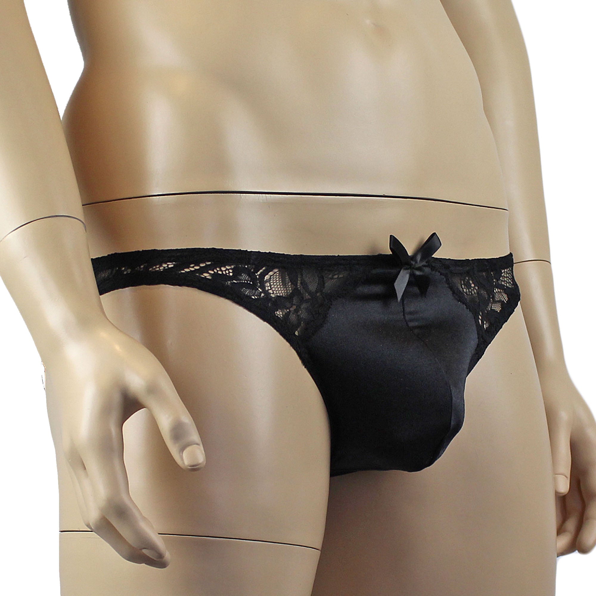 Mens Risque G string Thong Black and Black Lace