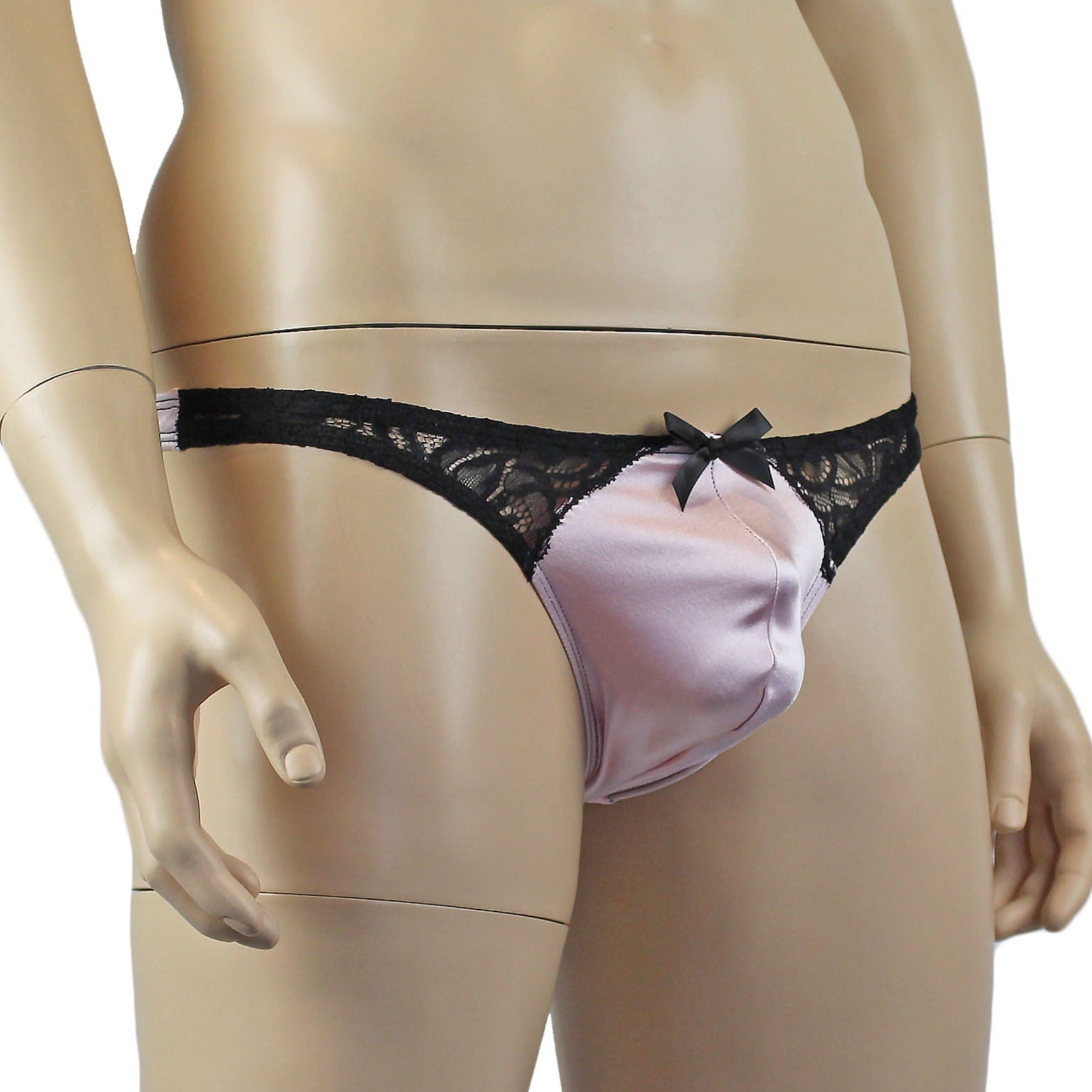 Mens Risque G string Thong Light Pink and Black Lace