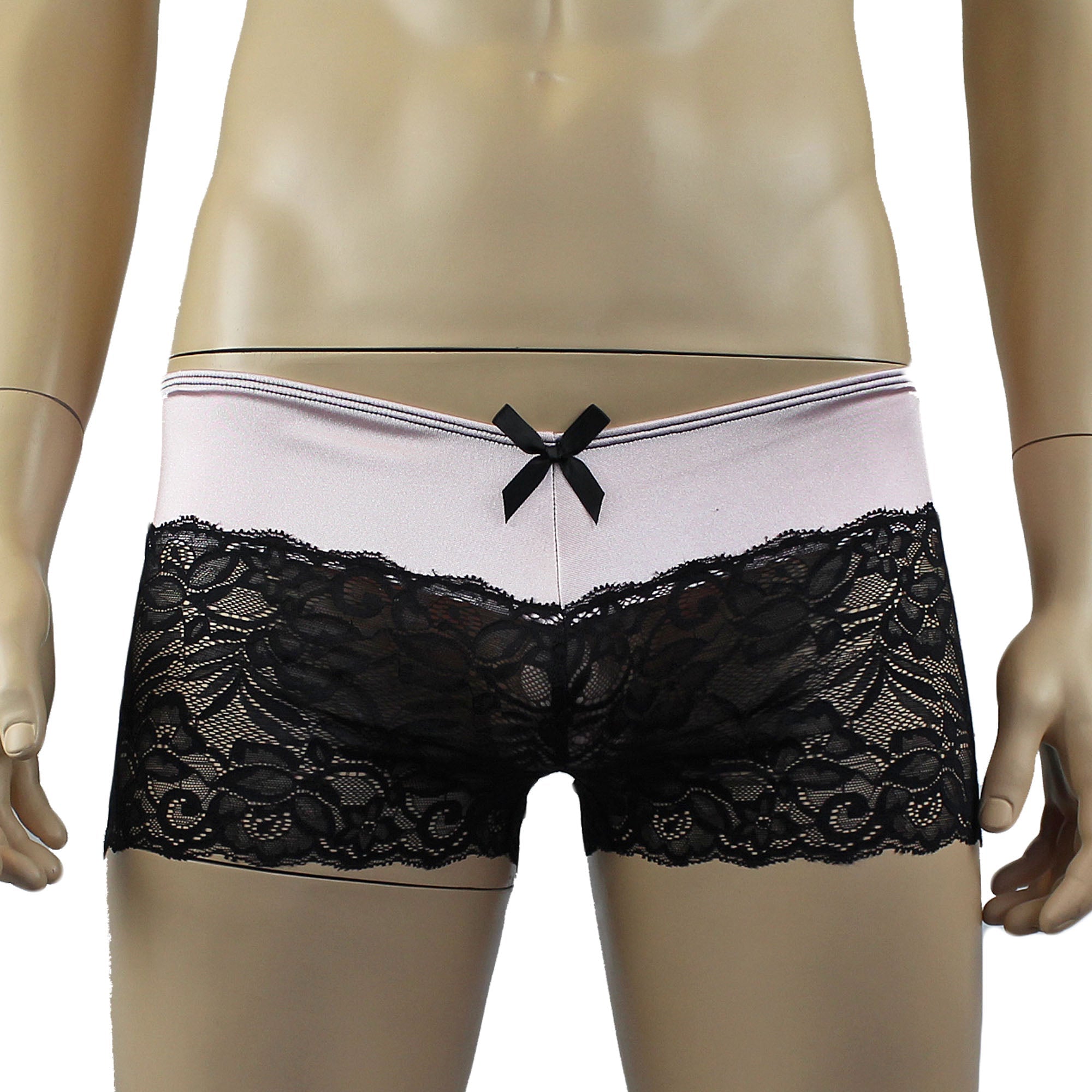 Mens Risque Boxer Briefs Light Pink and Black Lace