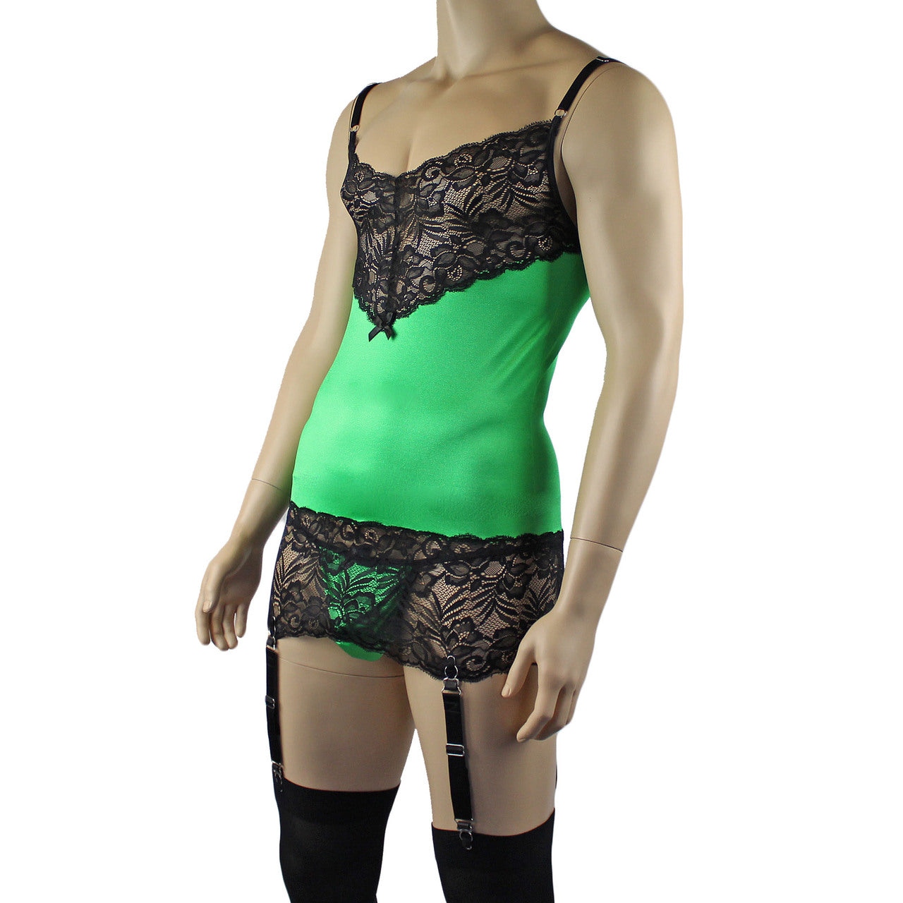 Mens Risque Camisole Mini Dress Chemise & G string (green and black plus other colours)