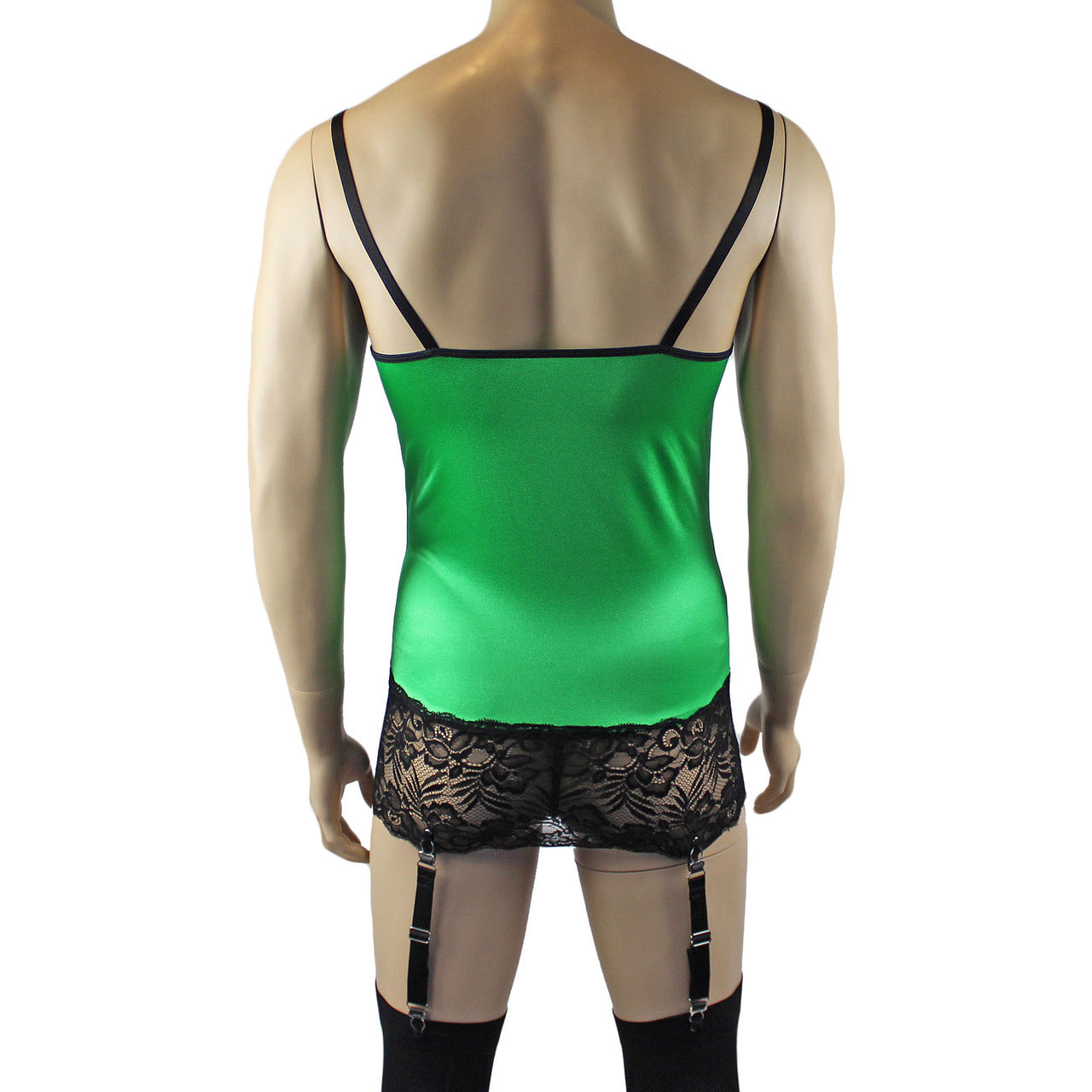 Mens Risque Camisole Mini Dress Chemise & G string (green and black plus other colours)