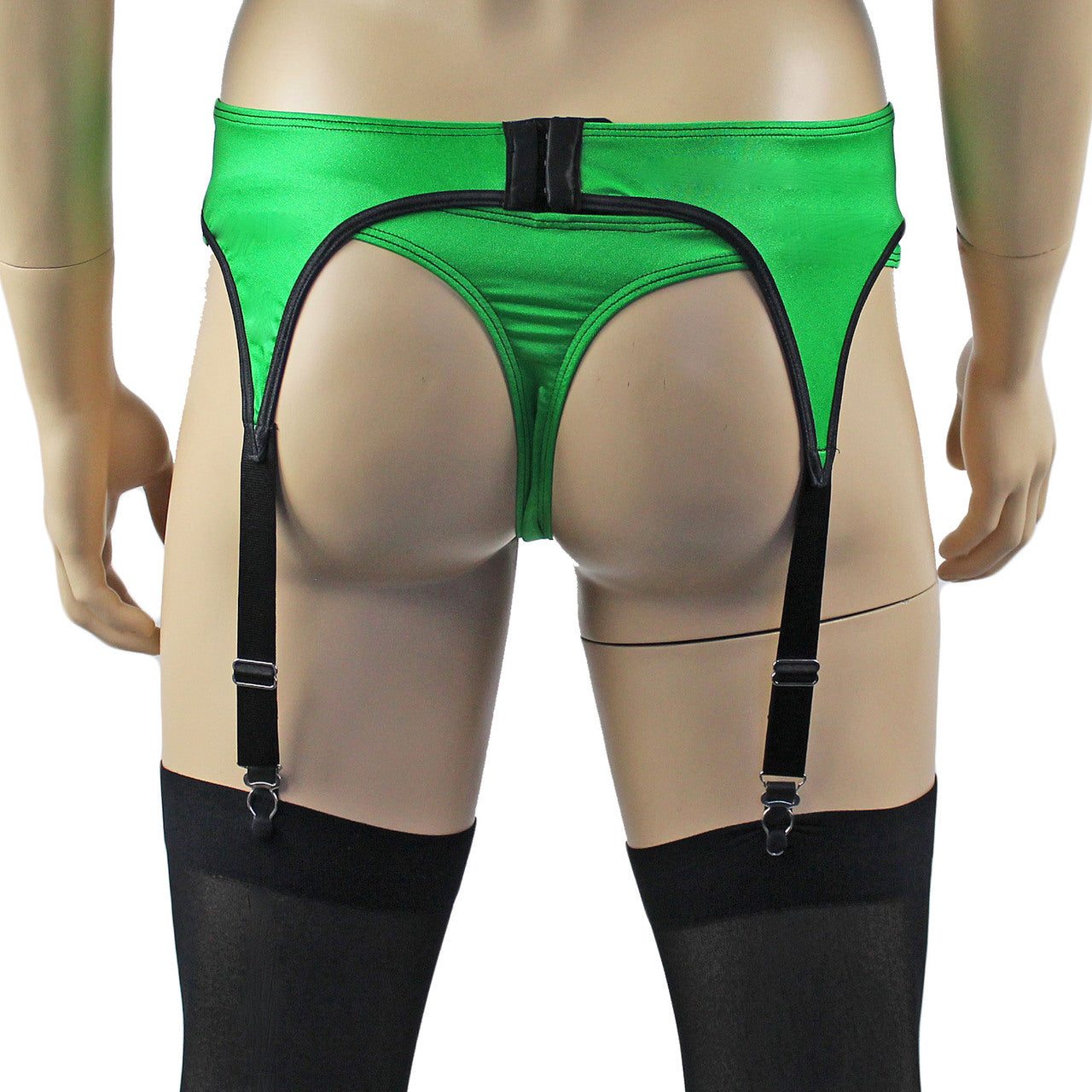 Mens Risque Garterbelt, Thong & Stockings (green and black plus other colours)