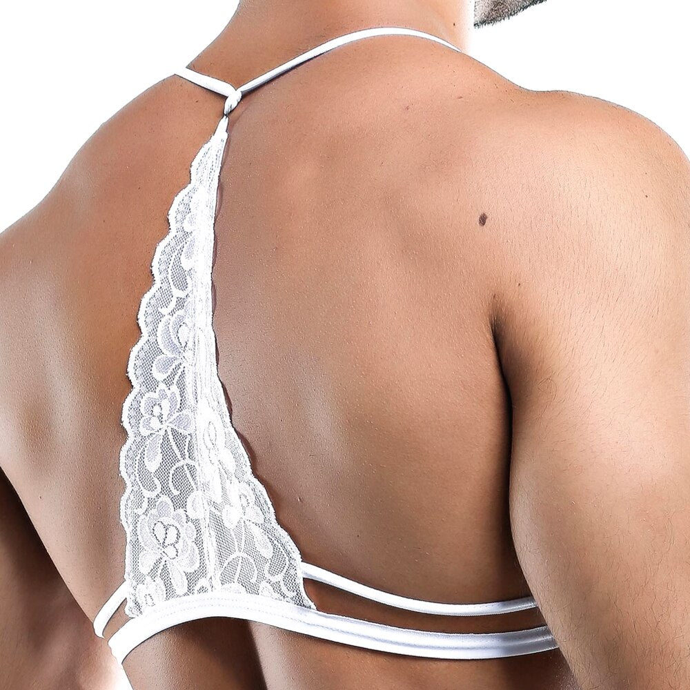 SALE - Mens Bra Top with Lace Active Back White