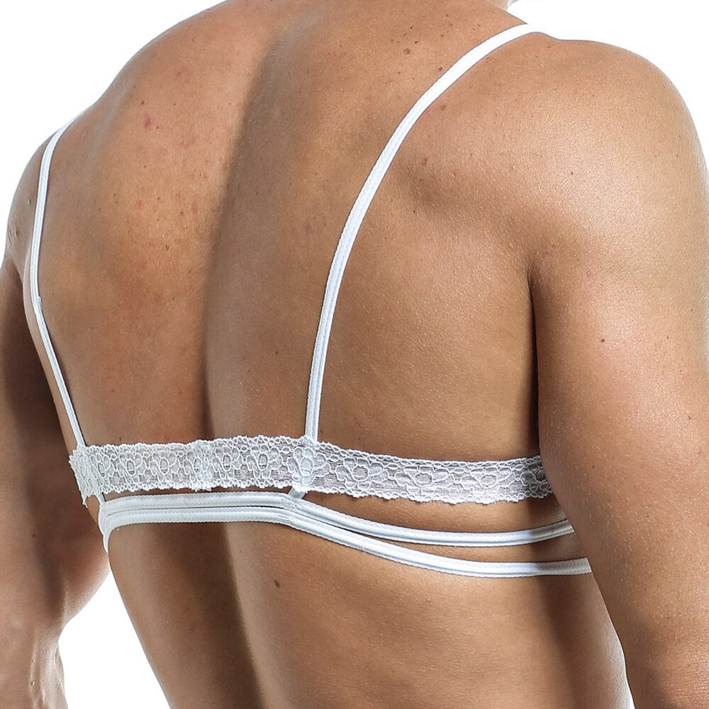 SALE - Mens Bra Top with Lace and Multi Straps White