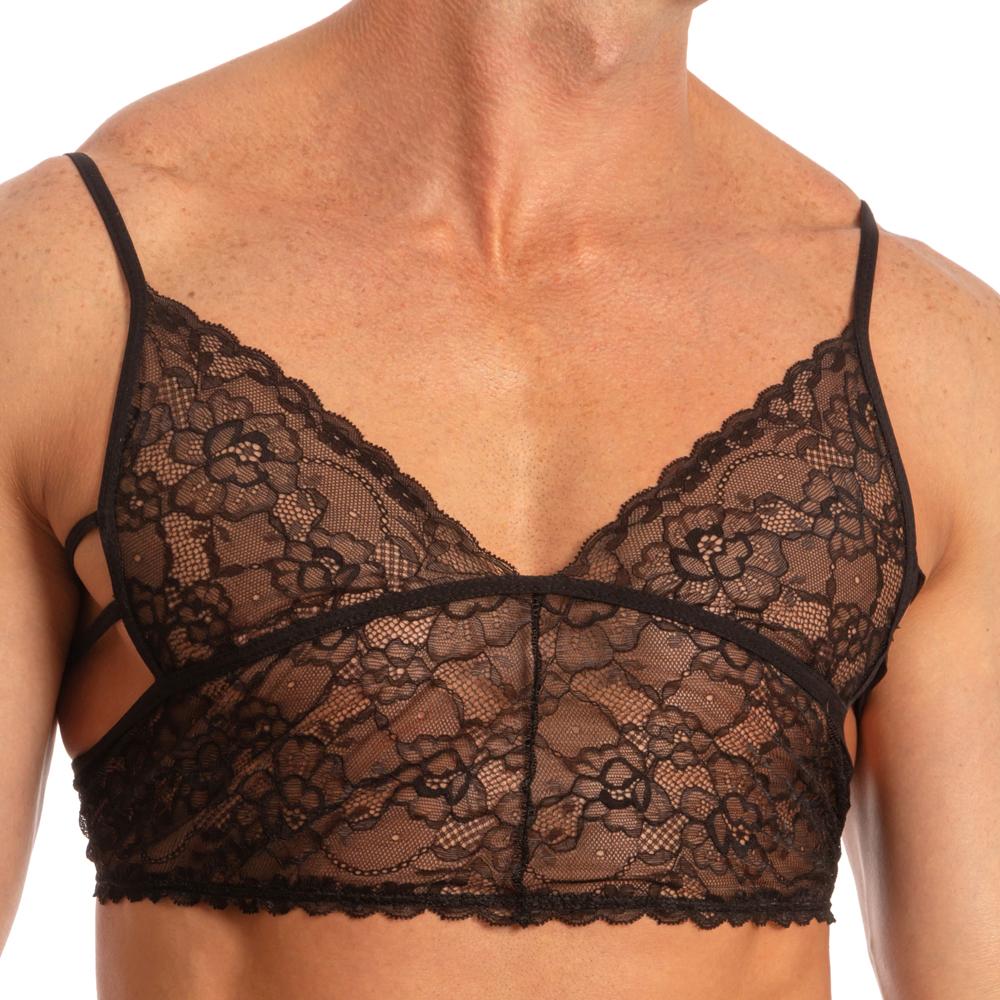 JCSTK - Mens Secret Male Lacey Bra Crop Top Black