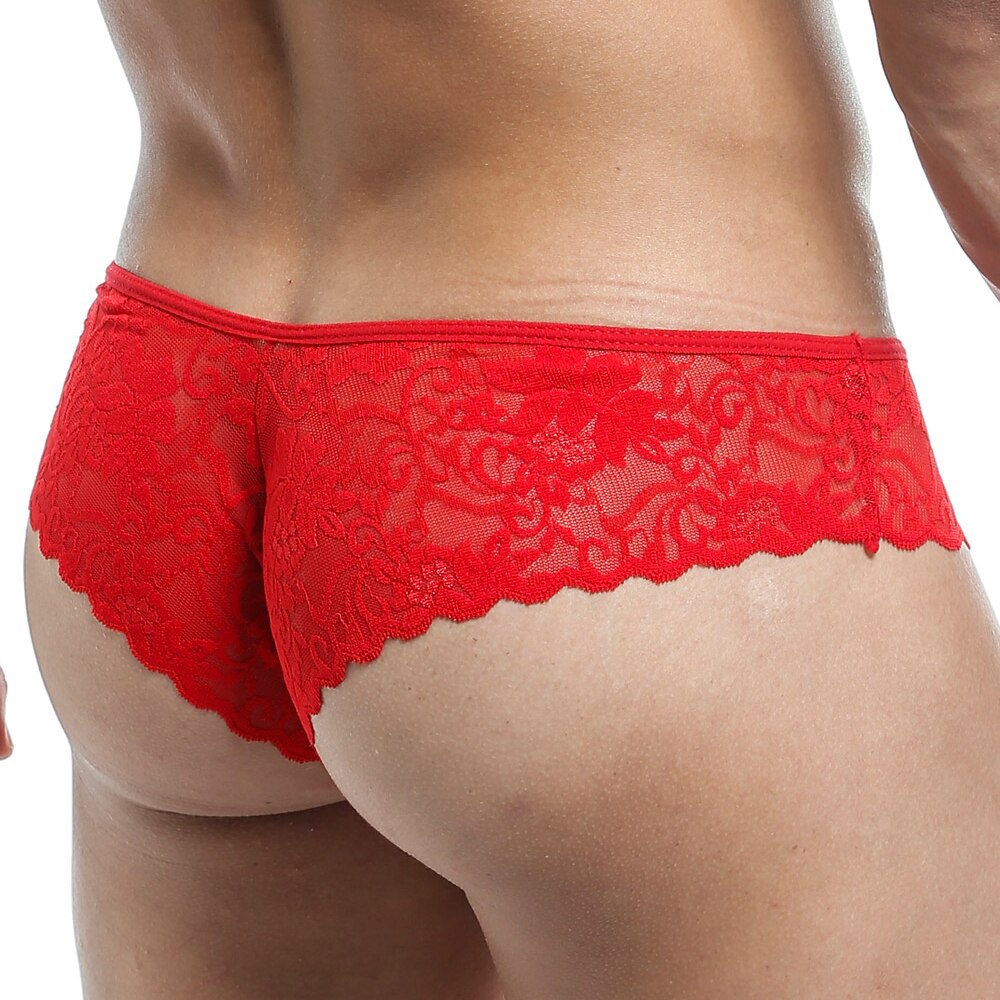 Mens Secret Male Mesh and Lace Panty Red