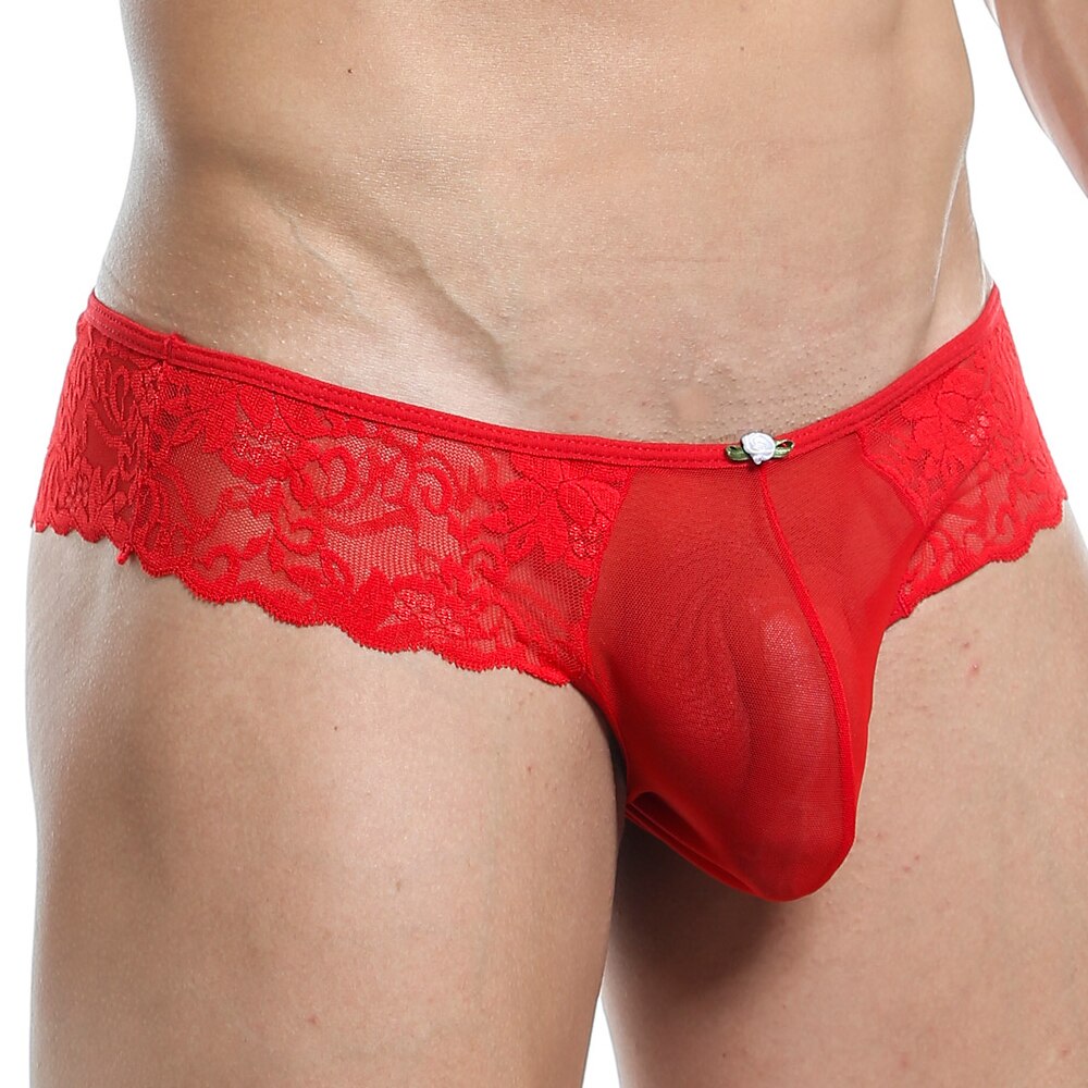 Mens Secret Male Mesh and Lace Panty Red
