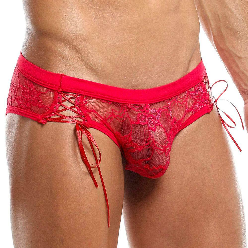 JCSTK - Secret Male Lace Brief for Men with Lace-up Sides Underwear Red