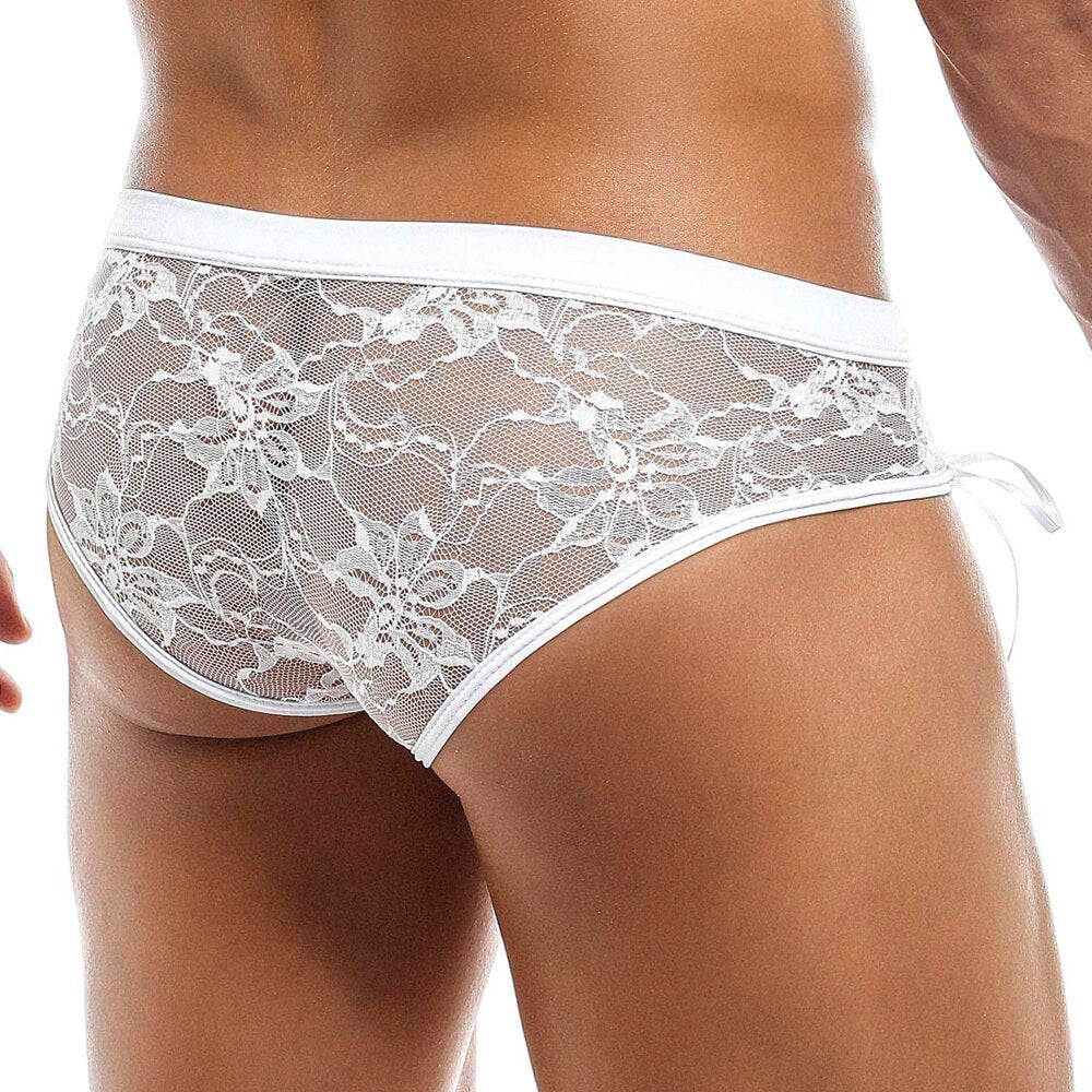 JCSTK - Secret Male Lace Brief for Men with Lace-up Sides Underwear White