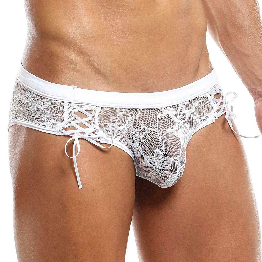 JCSTK - Secret Male Lace Brief for Men with Lace-up Sides Underwear White