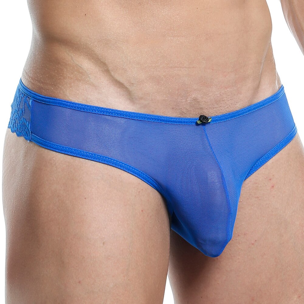 Secret Male Underwear Mesh and Lace Thong Blue