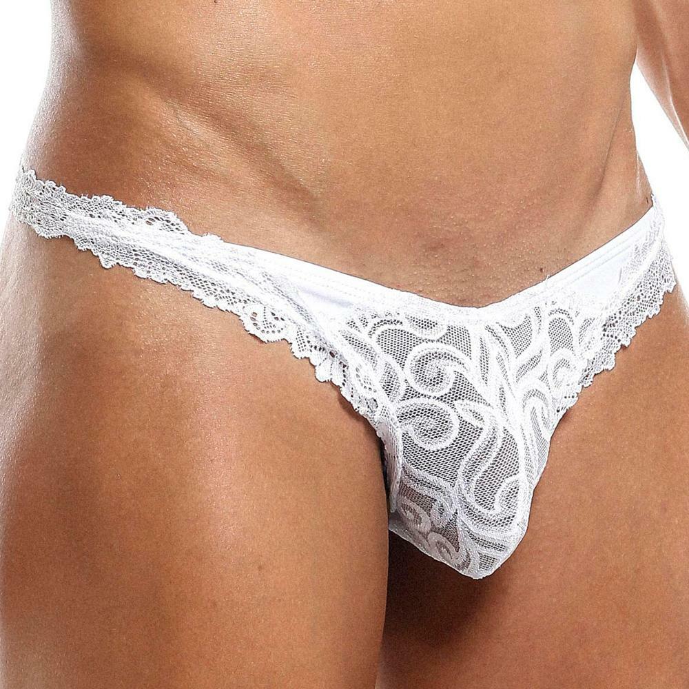 Secret Male Lacey G string Thong for Men, Male Bikini Underwear White