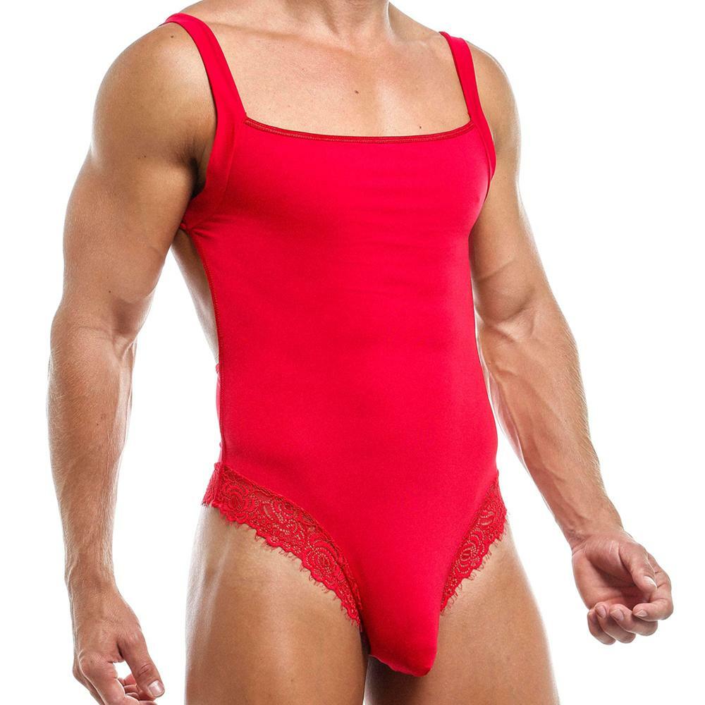 JCSTK - Mens Secret Male Bodysuit with Lace Red