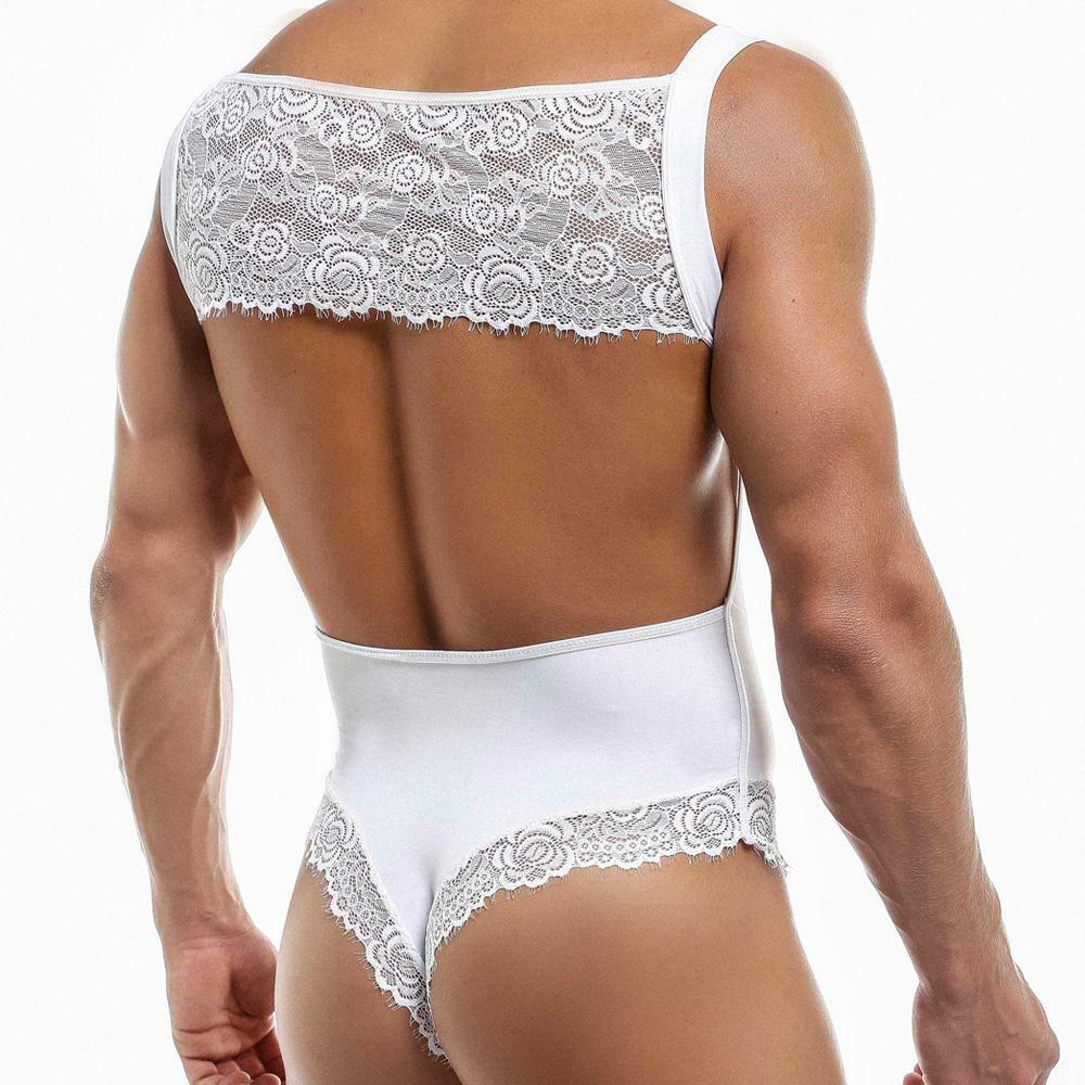SALE - Mens Secret Male Bodysuit with Lace White