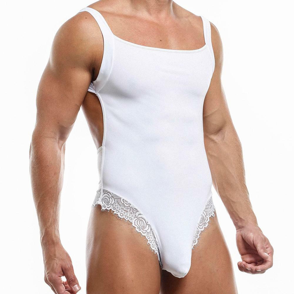 SALE - Mens Secret Male Bodysuit with Lace White