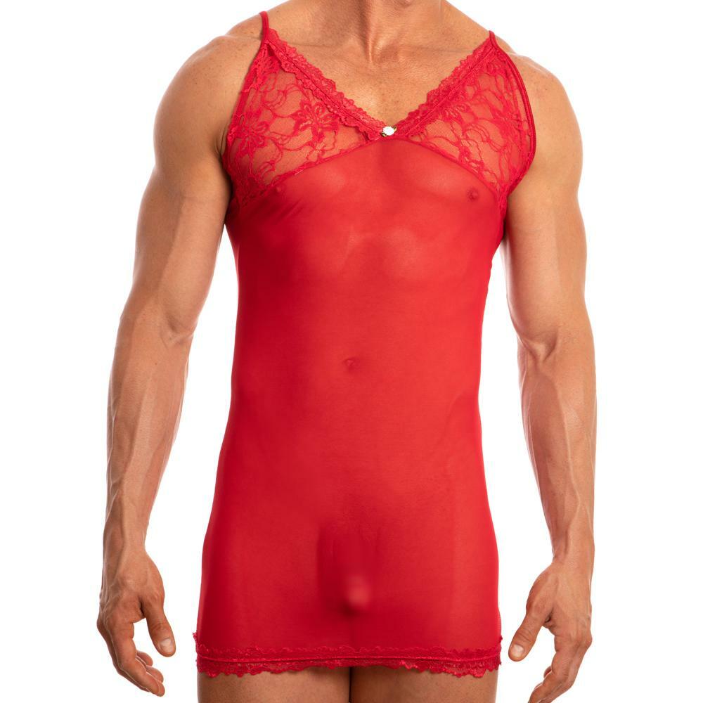 JCSTK - Mens Secret Male Sheer Mesh and Lace Babydoll Red