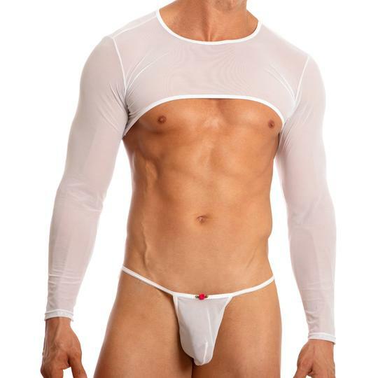 SALE - Mens Secret Male Crop Top with Sleeves White