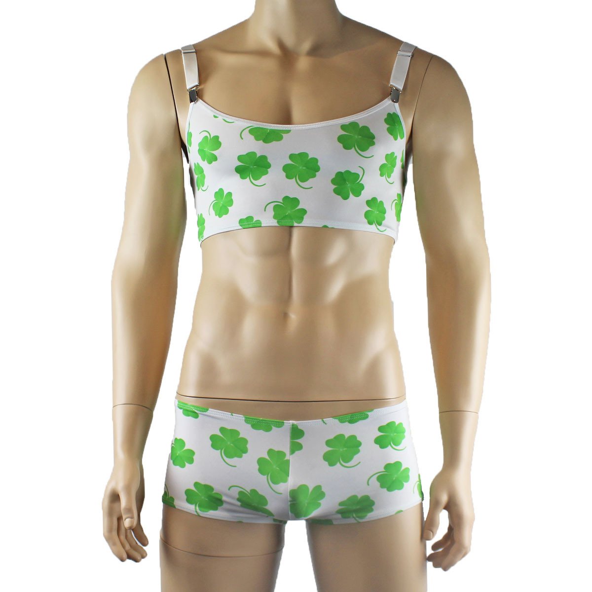 Mens St Patricks Day Lucky 4 Leaf Clover Crop Top and Mini Boxer Shorts