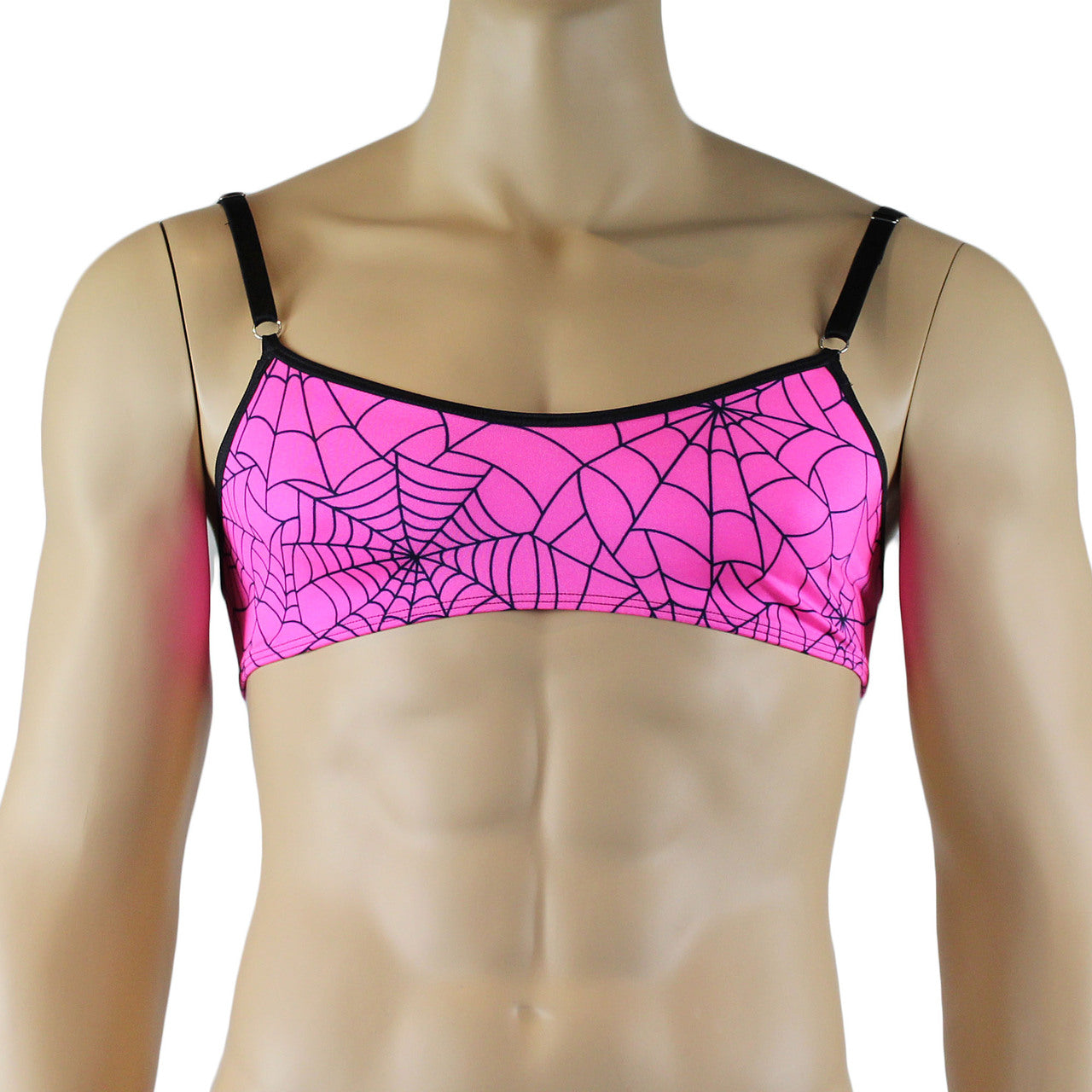 Mens Halloween Spooky Spider Web Camisole Bra Top & Mini Thong (pink & lime colours)