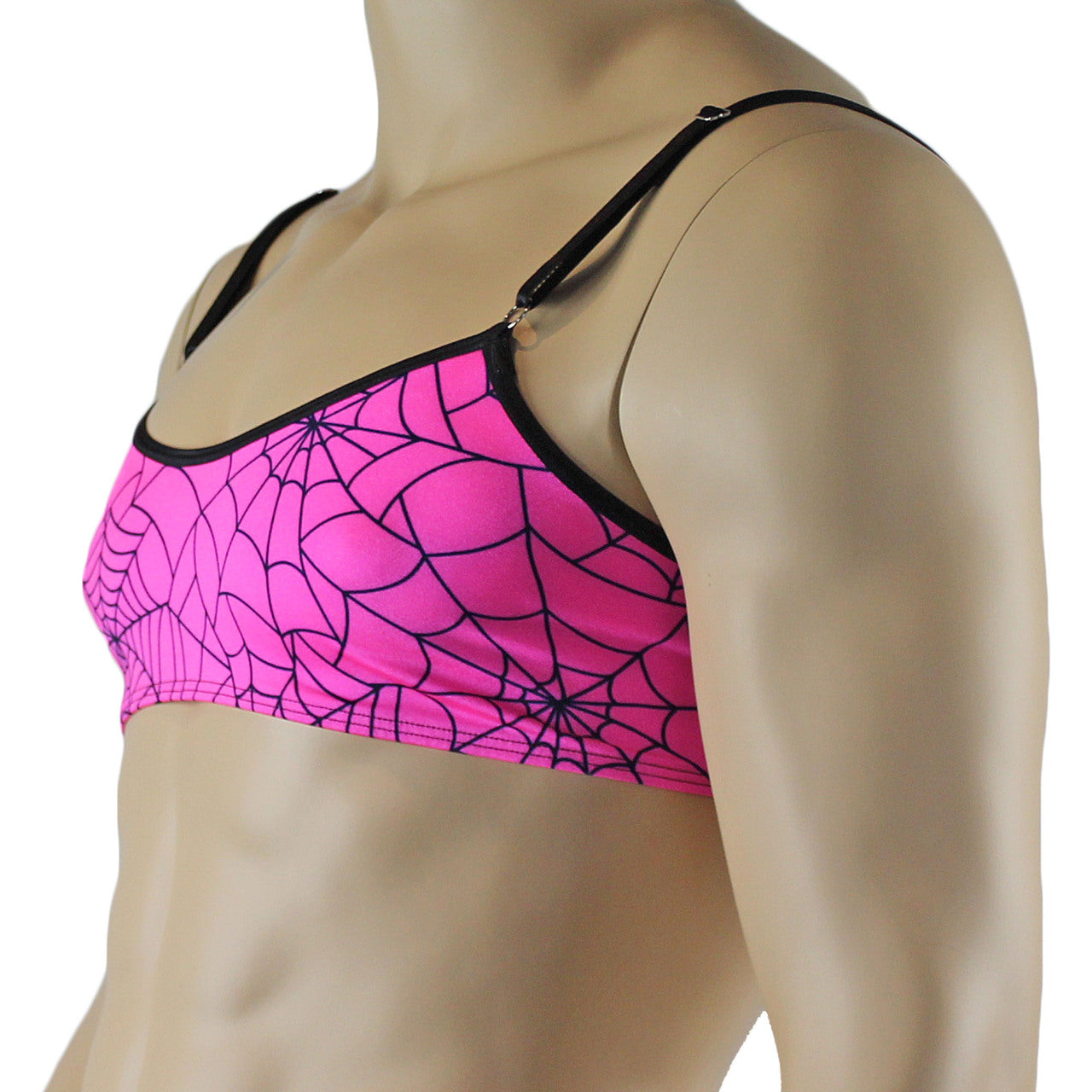 Mens Halloween Spooky Spider Web Bra Top (pink & lime colours)