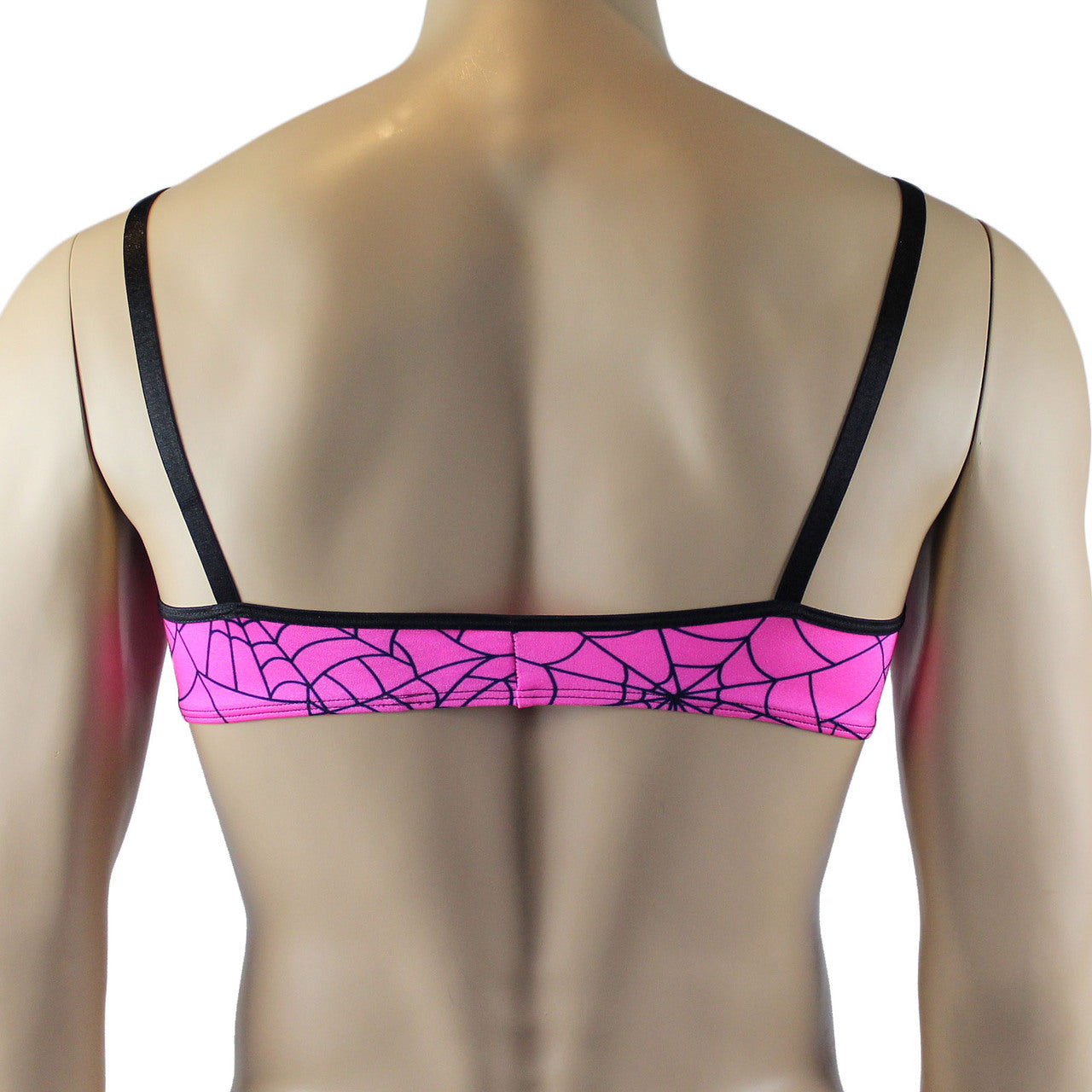 Mens Halloween Spooky Spider Web Bra Top & Thong with Band (pink & lime colours)