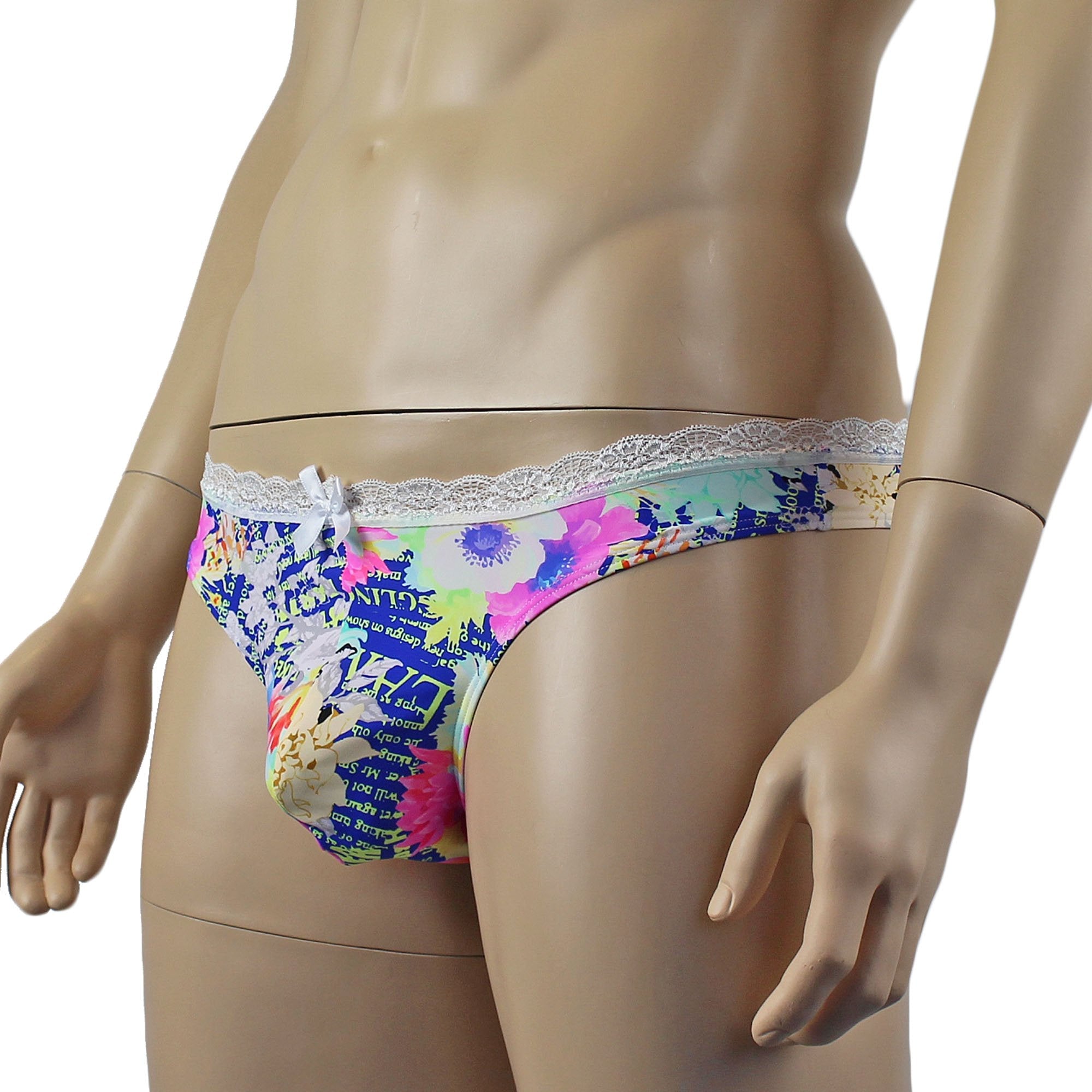 Mens Suzanne Floral G string Thong with Lace Trim