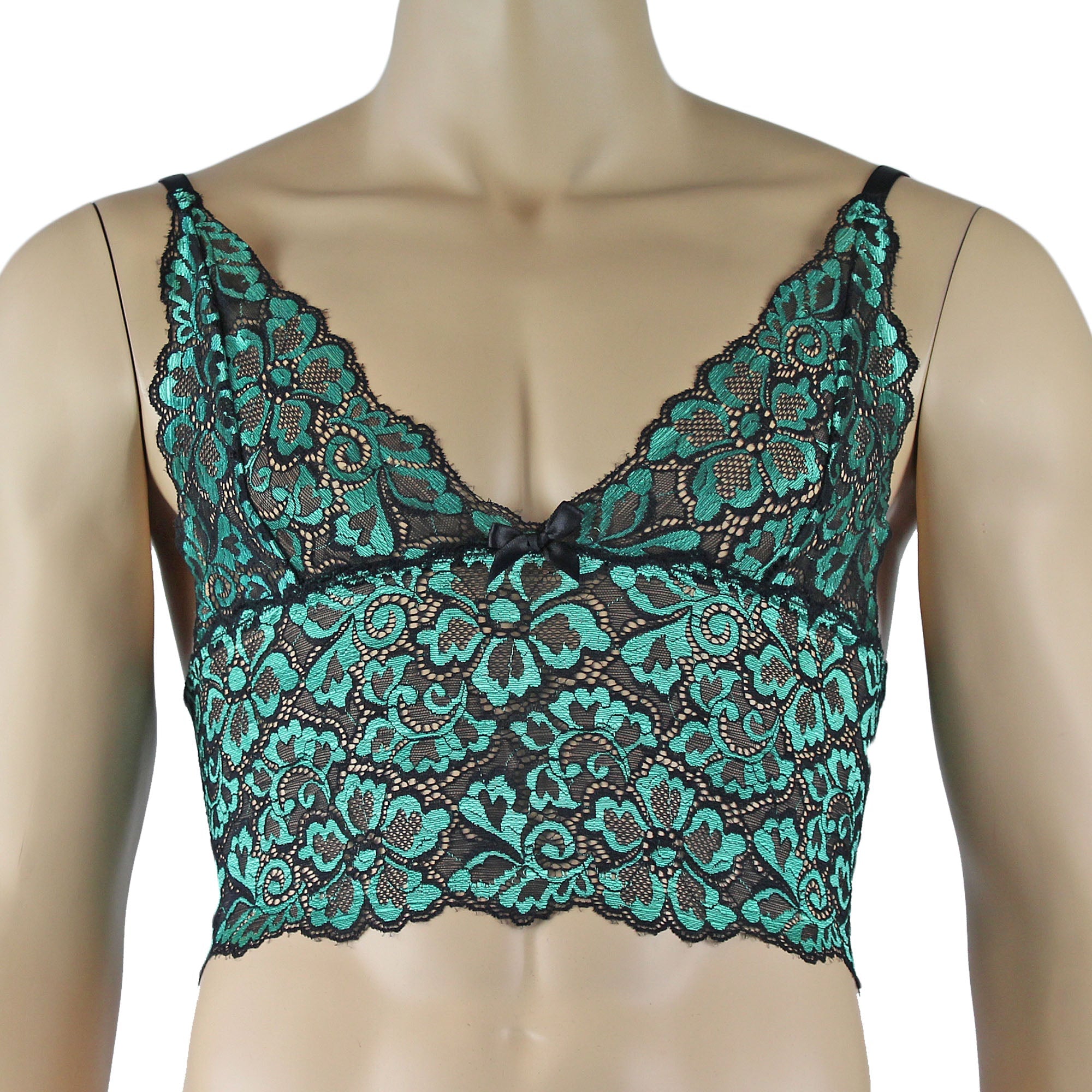 Mens Sweetheart Scalloped Shiny Cami Bra Top for Males (green plus other colours)