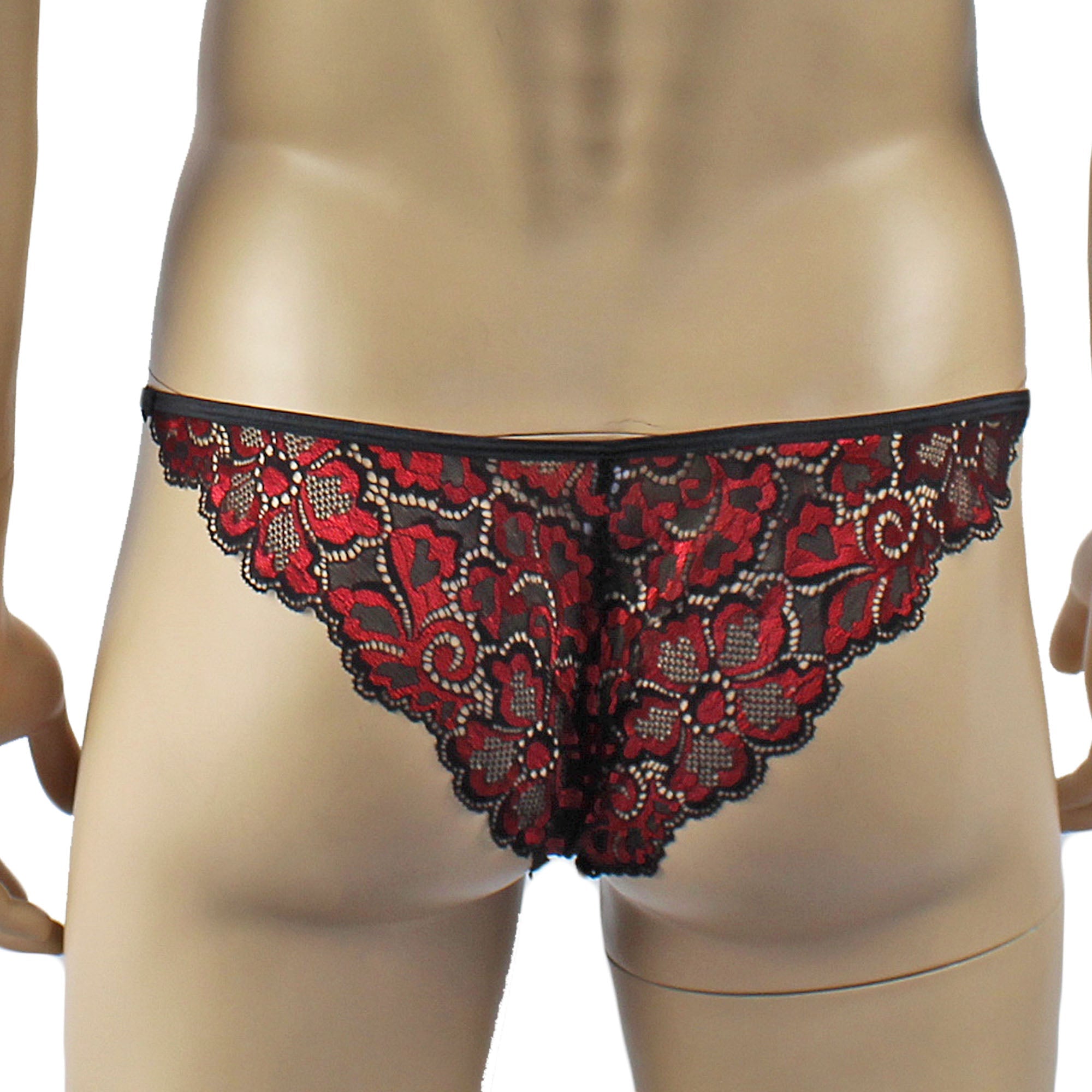 Mens Sweetheart Shiny Lace Bikini Brief Panty (red plus other colours)