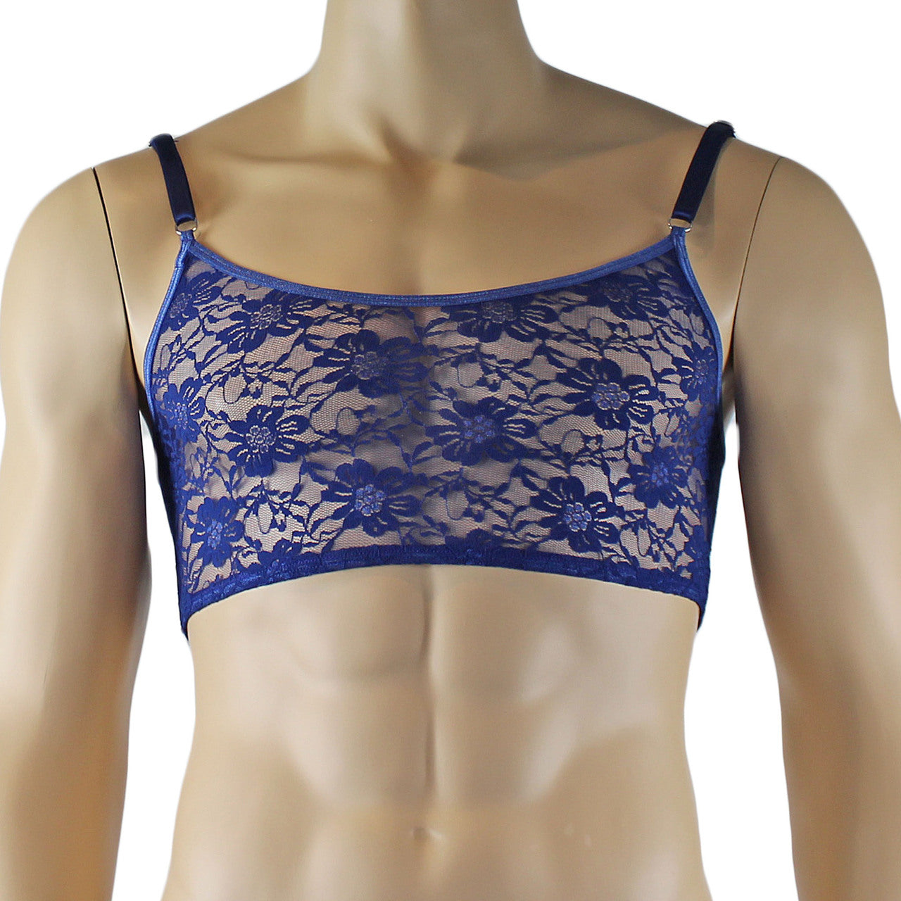 Mens Lace Crop Bra Top Camisole and Male Lingerie Panty Briefs (navy plus other colours)