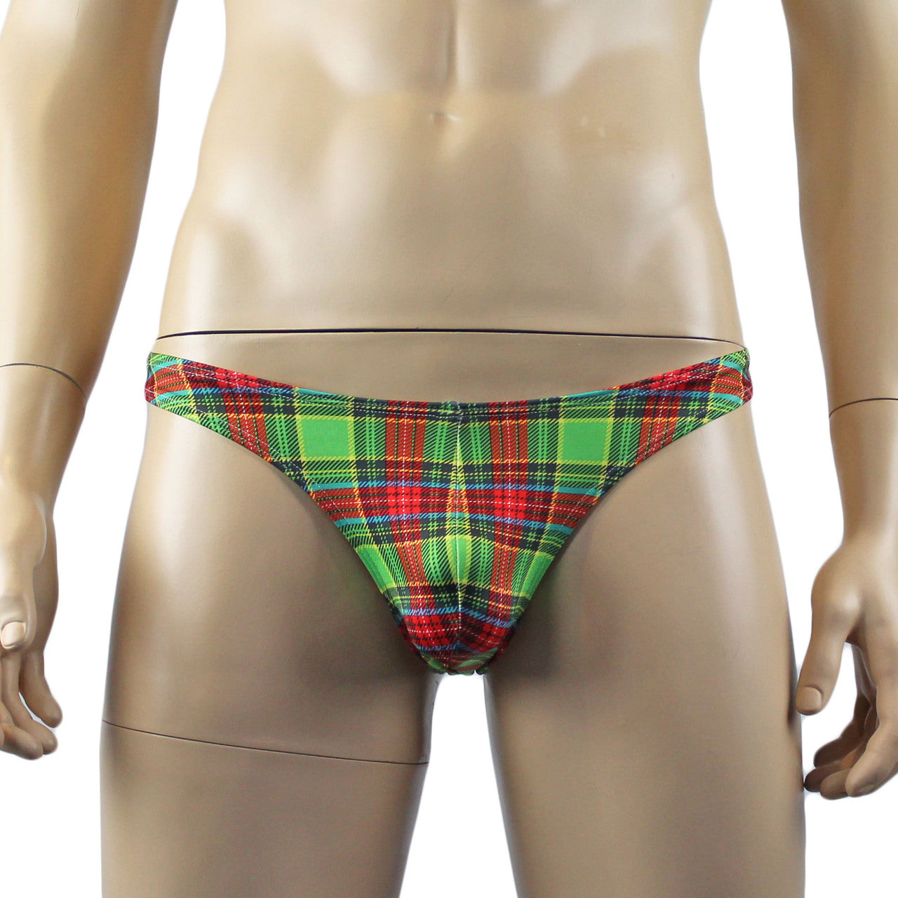 Mens Plaid Tartan Sexy Mini Thong Green and Red