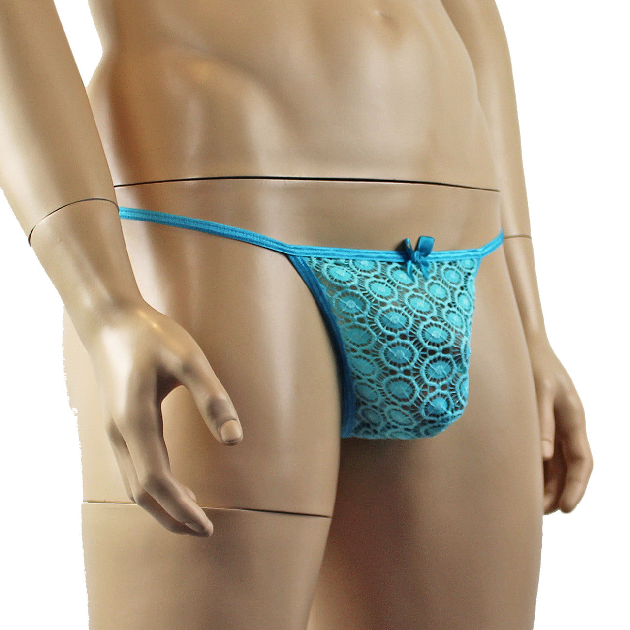 Mens Circle Lace Pouch G string with Cute Bow Front (aqua plus other colours)