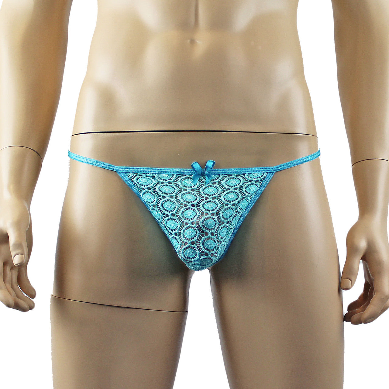 Mens Circle Lace Pouch G string with Cute Bow Front (aqua plus other colours)