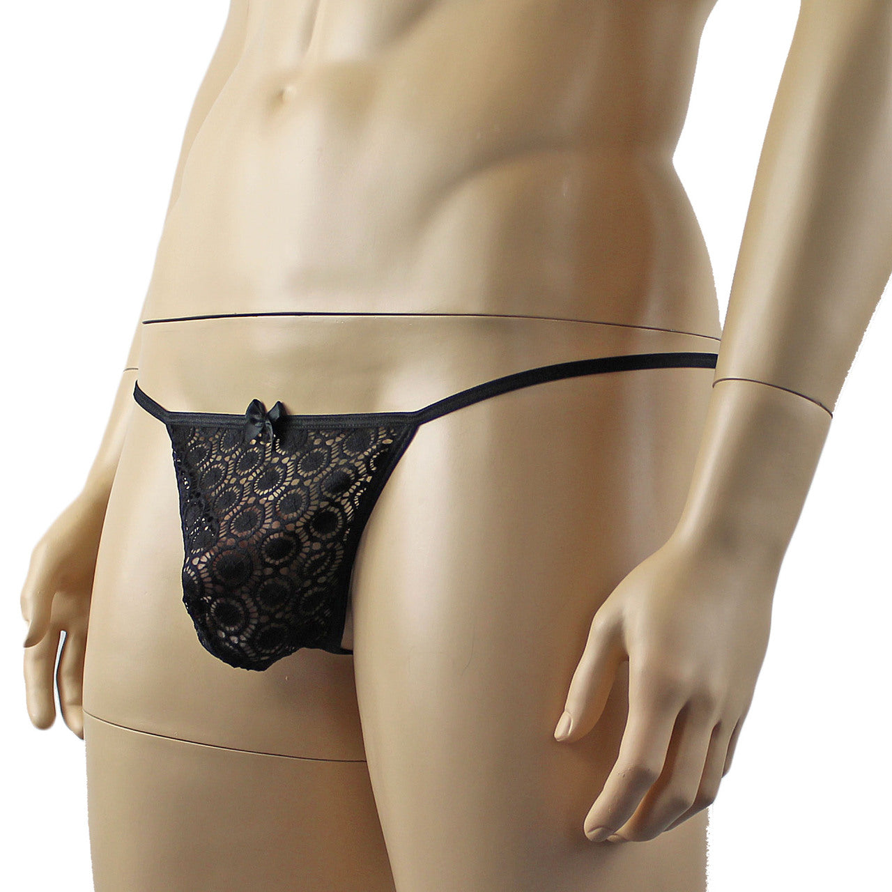 Mens Circle Lace Pouch G string with Cute Bow Front (black plus other colours)