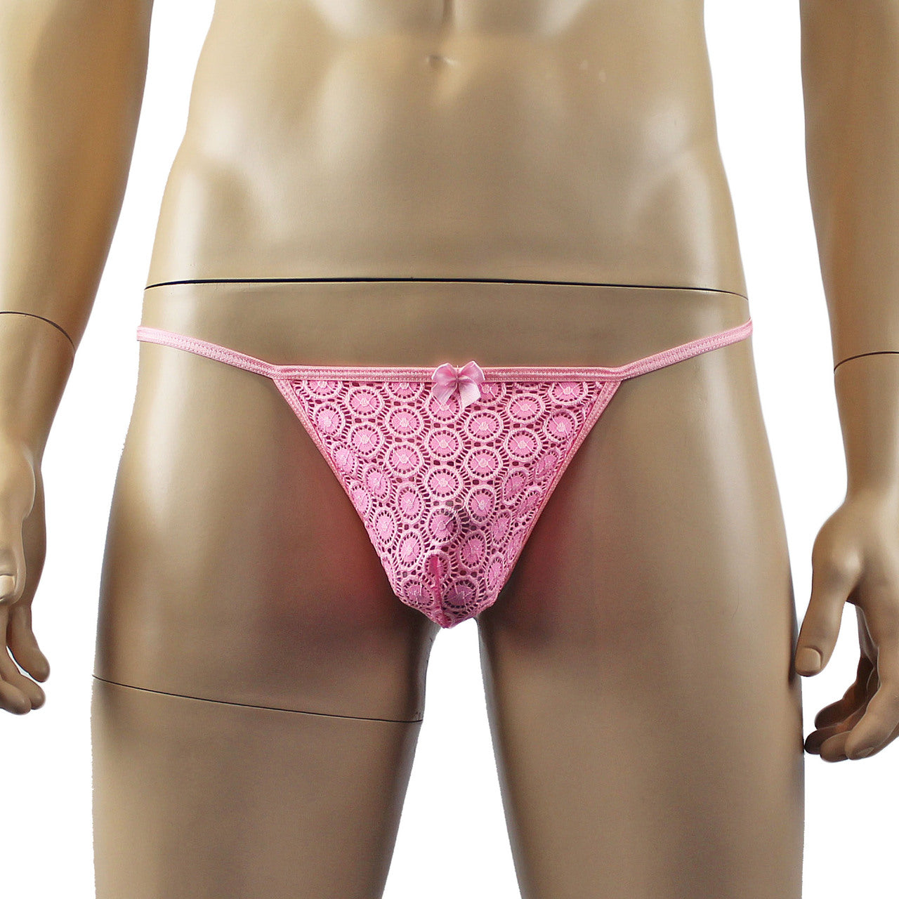 Mens Circle Lace Pouch G string with Cute Bow Front (light pink plus other colours)