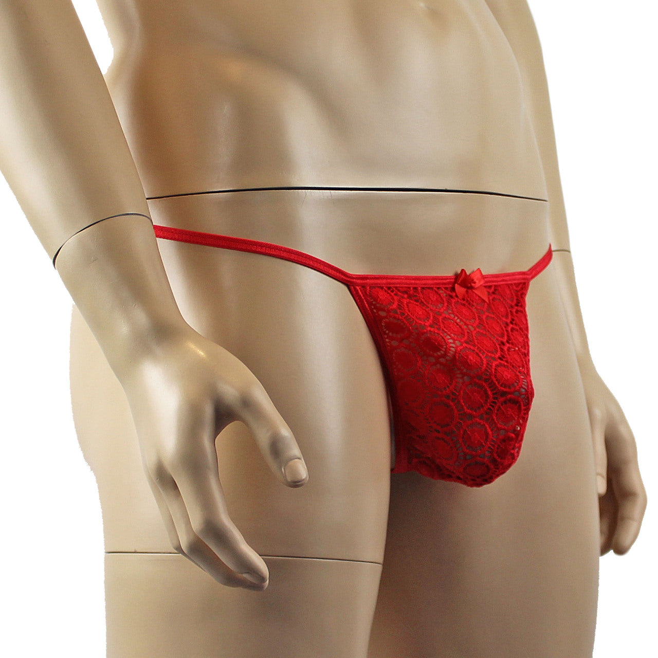 Mens Circle Lace Pouch G string with Cute Bow Front (red plus other colours)