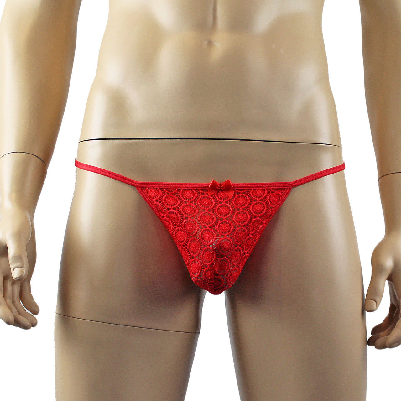 Mens Circle Lace Pouch G string with Cute Bow Front (red plus other colours)
