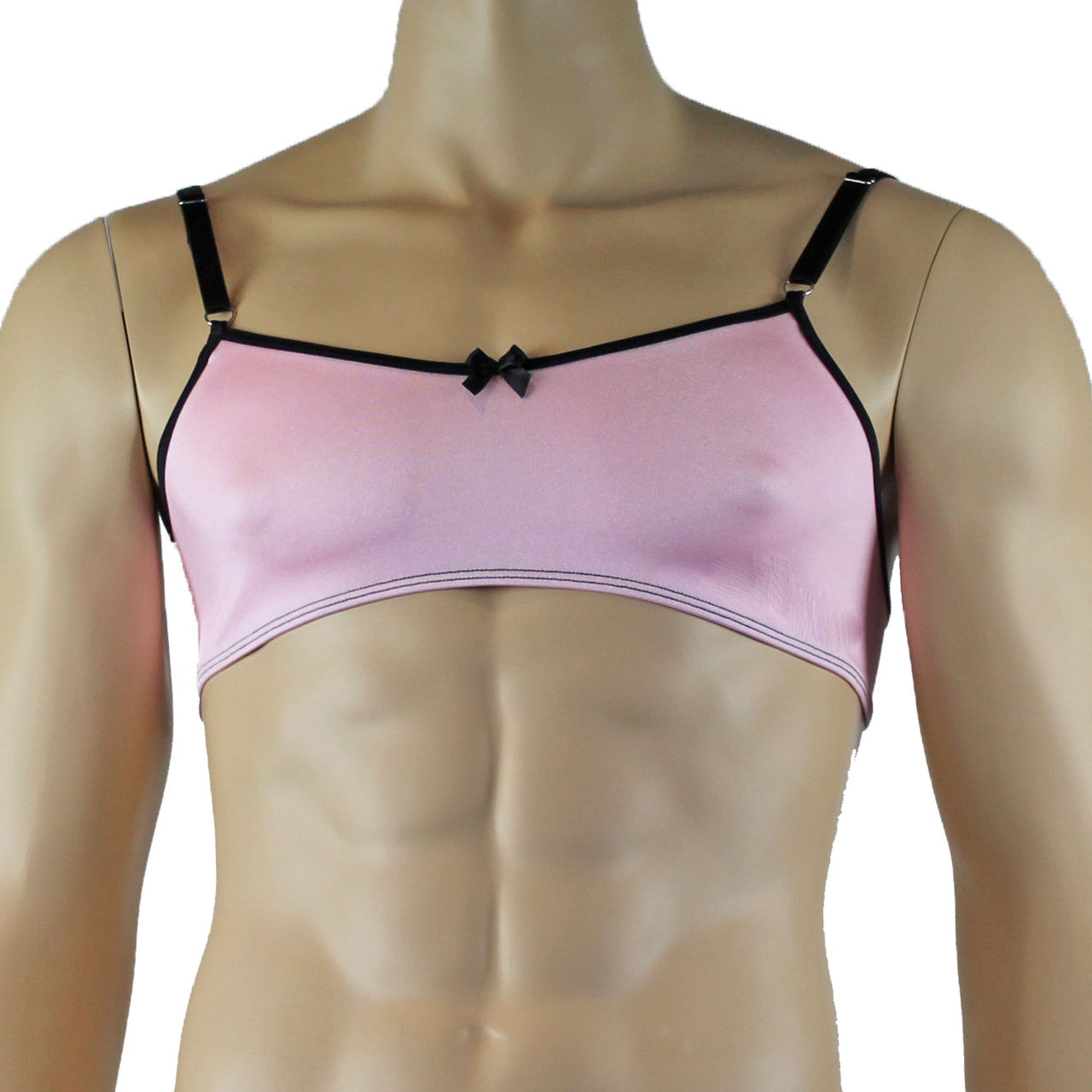 Mens Lingerie Twinkle Spandex Bra with Bow, Light Pink & Black