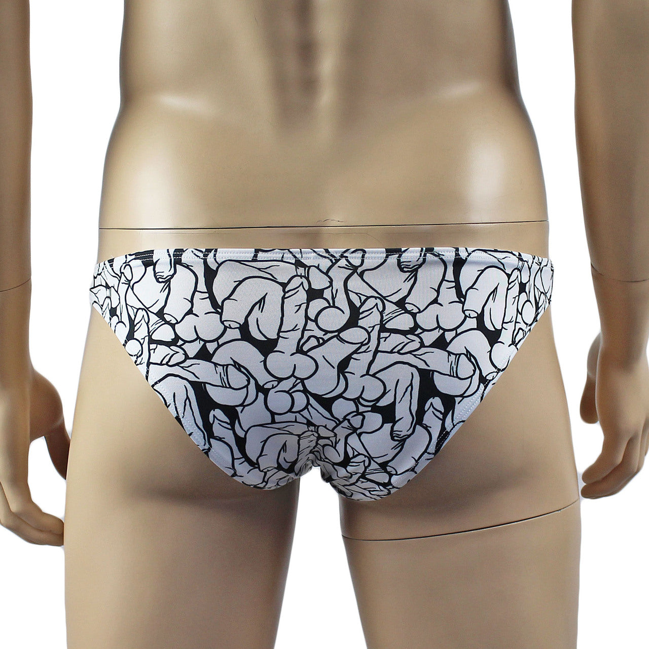 Mens Willie Bikini Brief with Penis Print Black and White