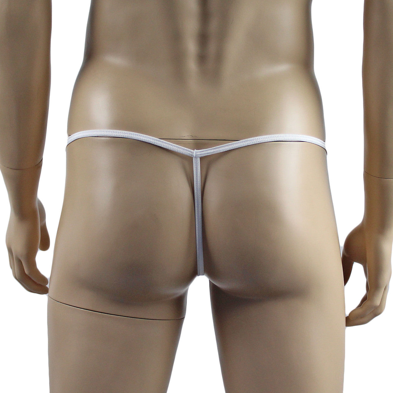 Mens Stretch Spandex Pouch G string with Merry Christmas Bow White