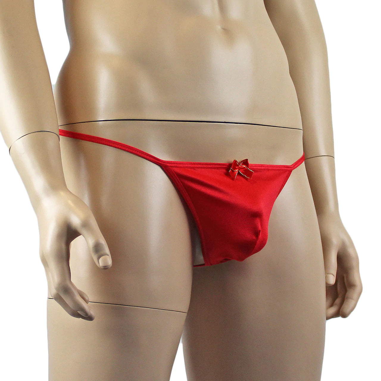 SALE - Mens Xmas Stretch Spandex Pouch G string with Red & Gold Bow