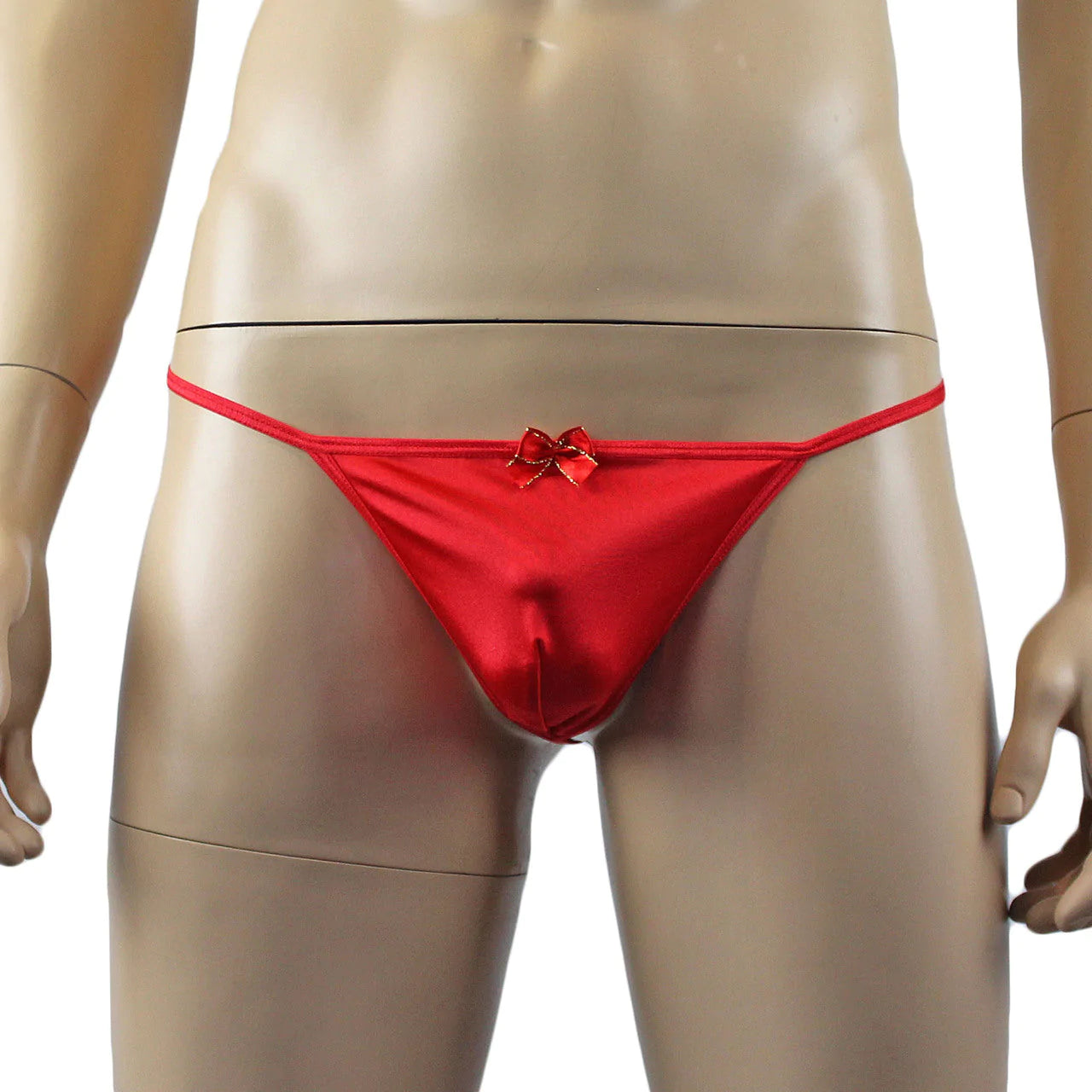 SALE - Mens Xmas Stretch Spandex Pouch G string with Red & Gold Bow